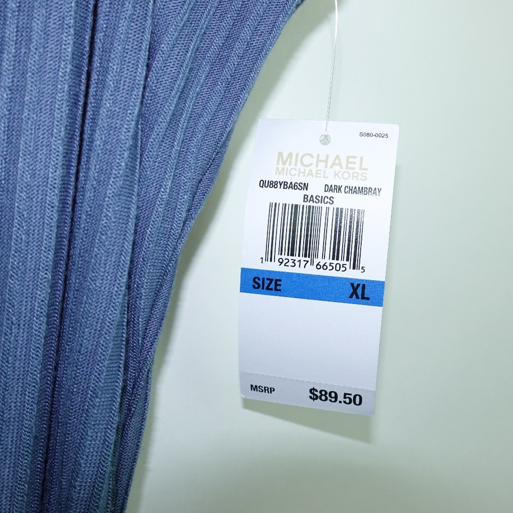 Michal Kors Blue Ribbed Stretchy Dress with Belt - Picture 6 of 6